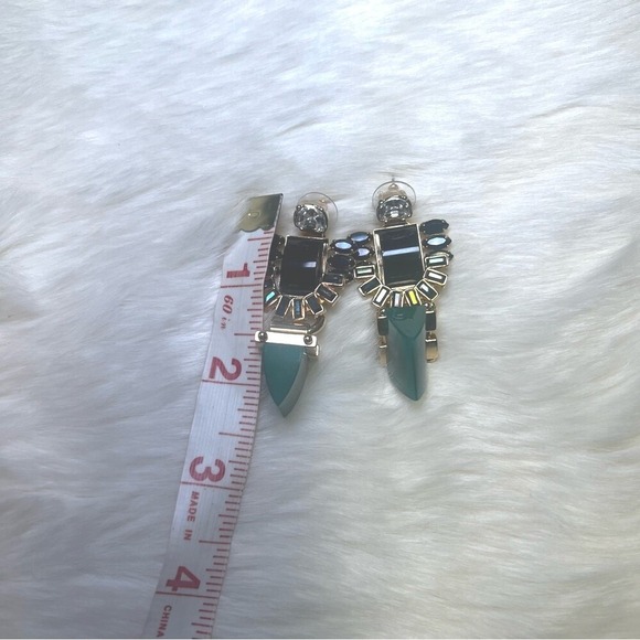 Elizabeth Cole statement earrings with black, and green coloring - post back - Picture 4 of 4
